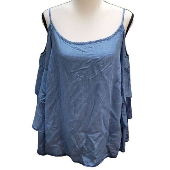 INC International Concepts Womens Sz 10 Chambray Spaghetti Strap Cold Shoulder - Picture 3 of 7